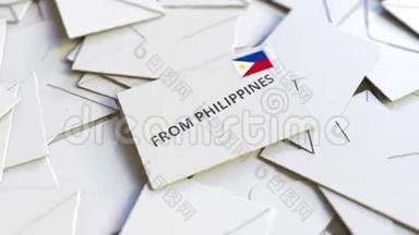 带有菲律宾邮票的信件及其他信件。 国际邮件相关概念三维动画
